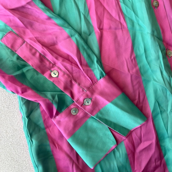 NWT Zara Satin Striped Boyfriend Shirt XS Pink Green - Picture 3 of 12